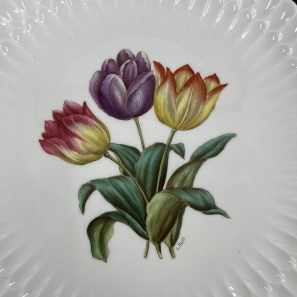 Spode Mansard Luncheon Bone China Floral Scalloped‎ Edge Plates Signed by Artist - Picture 16 of 16